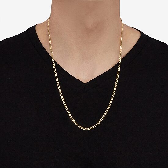Womens 14K Gold 24 Inch Figaro Chain Necklace