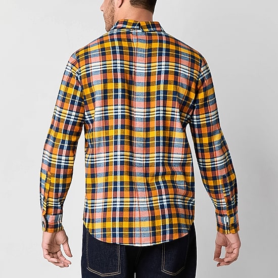 St. John's Bay Mens Easy-on + Easy-off Seated Wear Long Sleeve Adaptive Classic Fit Flannel Shirt