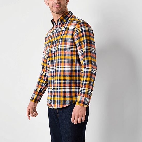 St. John's Bay Mens Easy-on + Easy-off Seated Wear Long Sleeve Adaptive Classic Fit Flannel Shirt