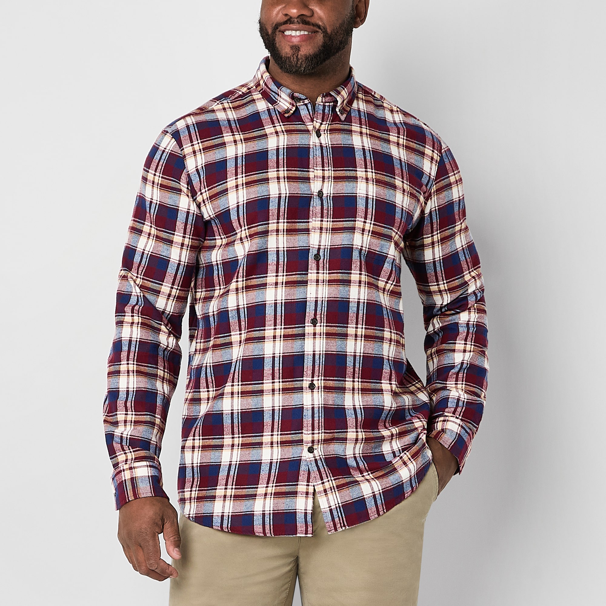 St. John's Bay Mens Long Sleeve Regular Fit Big and Tall Flannel Shirt