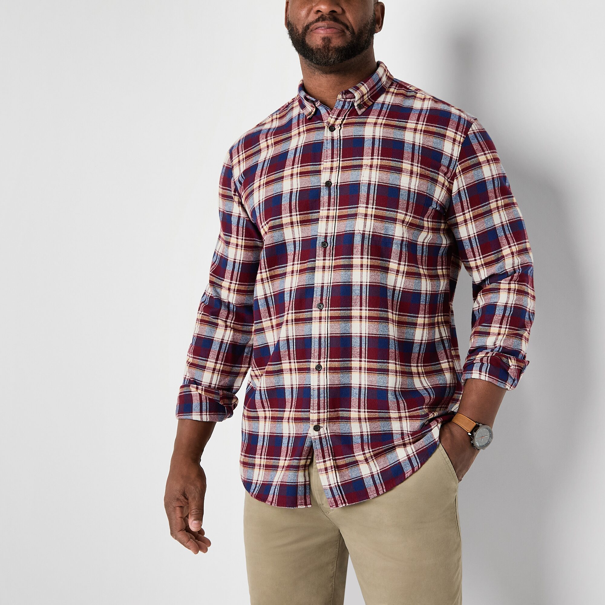 St. John's Bay Mens Long Sleeve Regular Fit Big and Tall Flannel Shirt