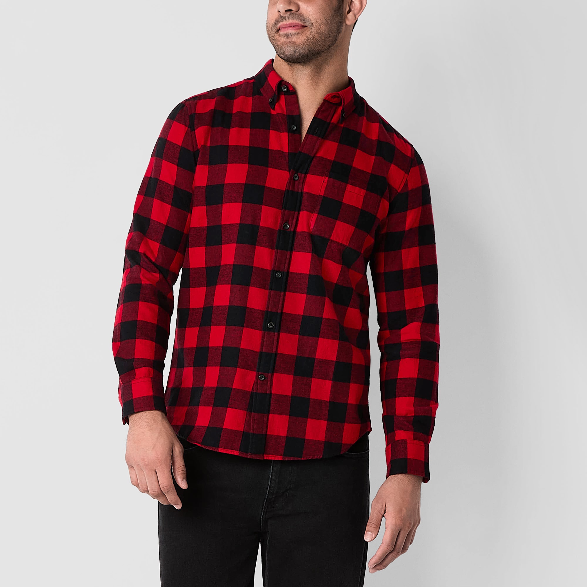 St. John's Bay Mens Long Sleeve Classic Fit Flannel Shirt