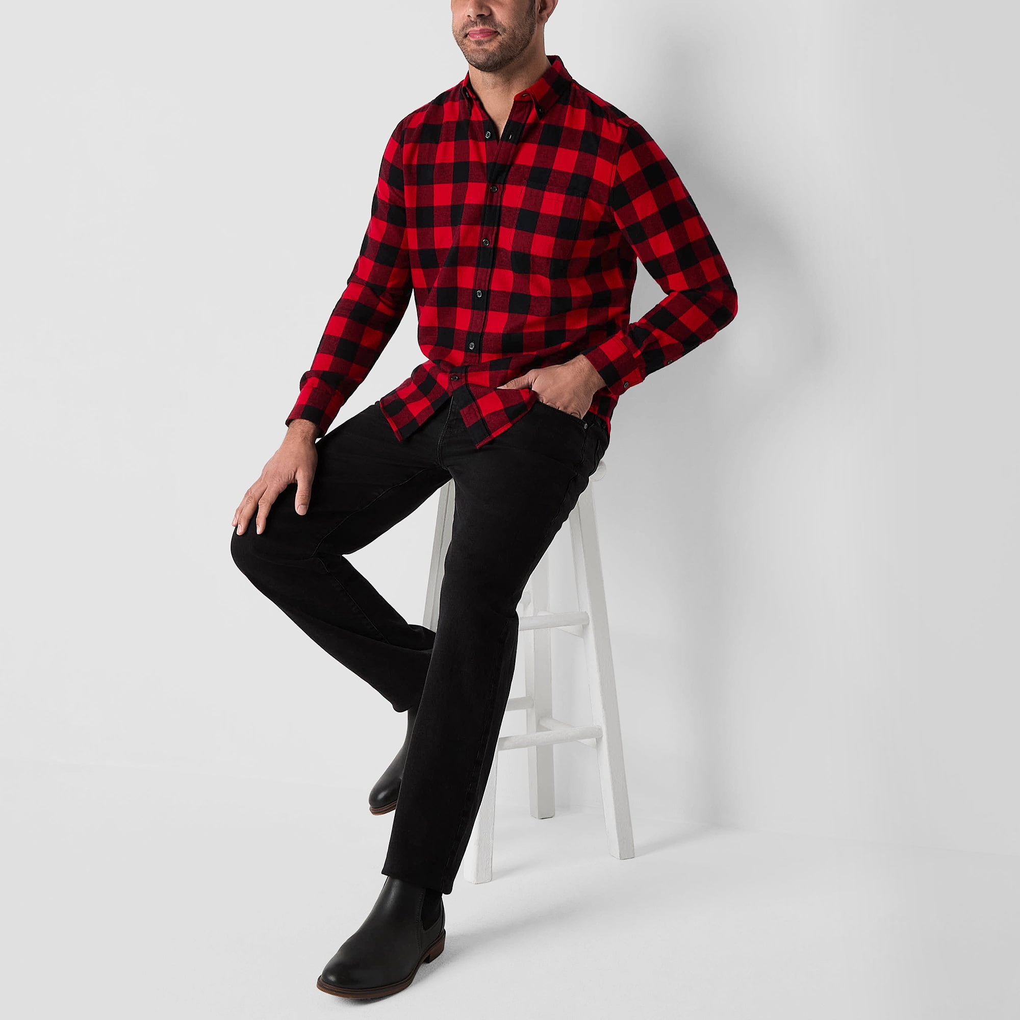 St. John's Bay Mens Long Sleeve Classic Fit Flannel Shirt