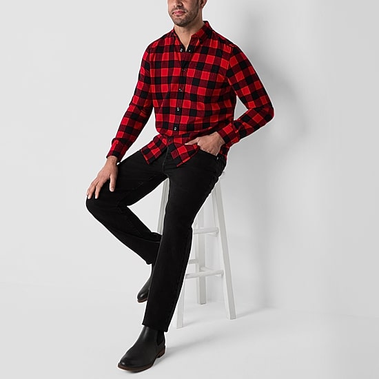 St. John's Bay Mens Long Sleeve Classic Fit Flannel Shirt