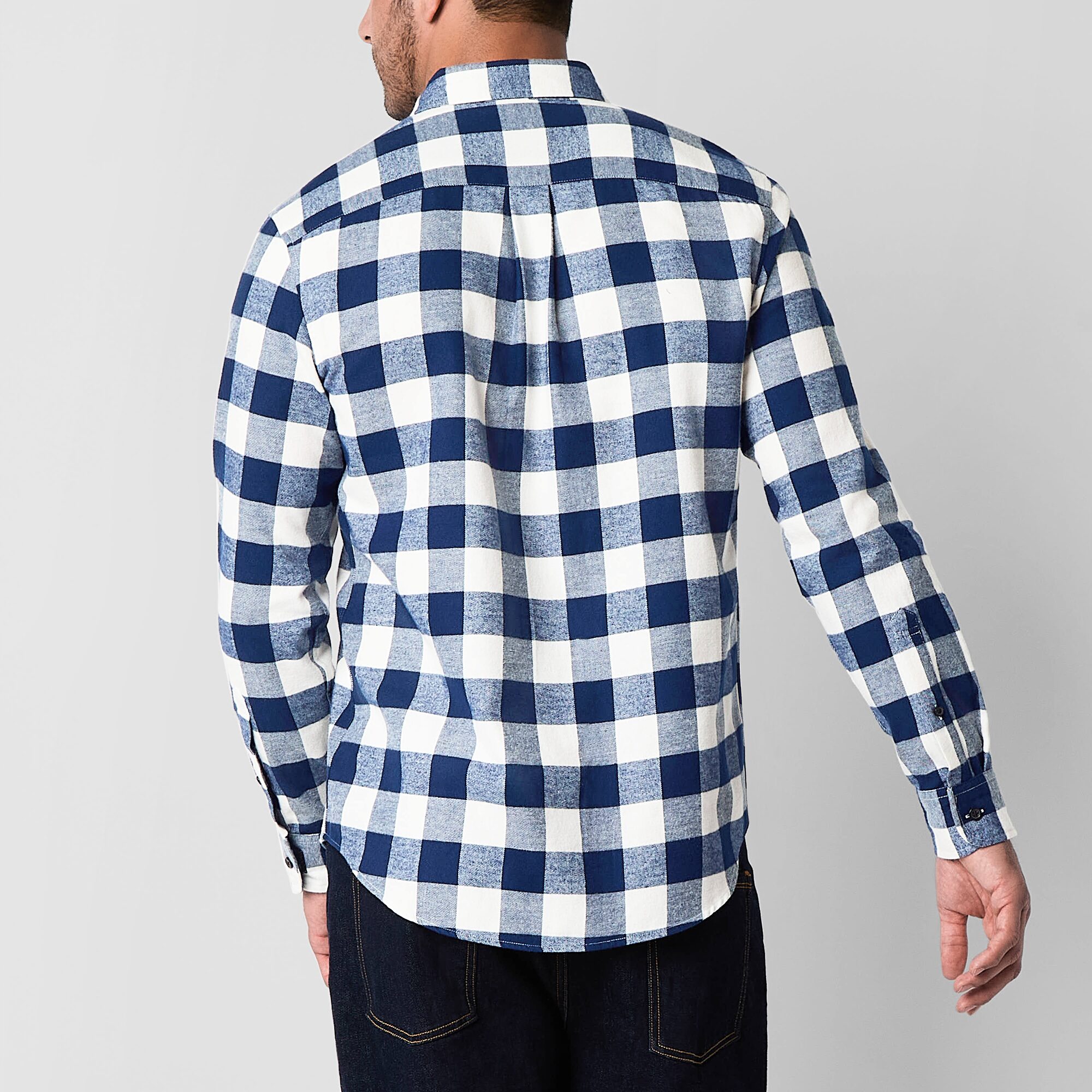 St. John's Bay Dexterity Mens Easy-on + Easy-off Long Sleeve Adaptive Classic Fit Flannel Shirt