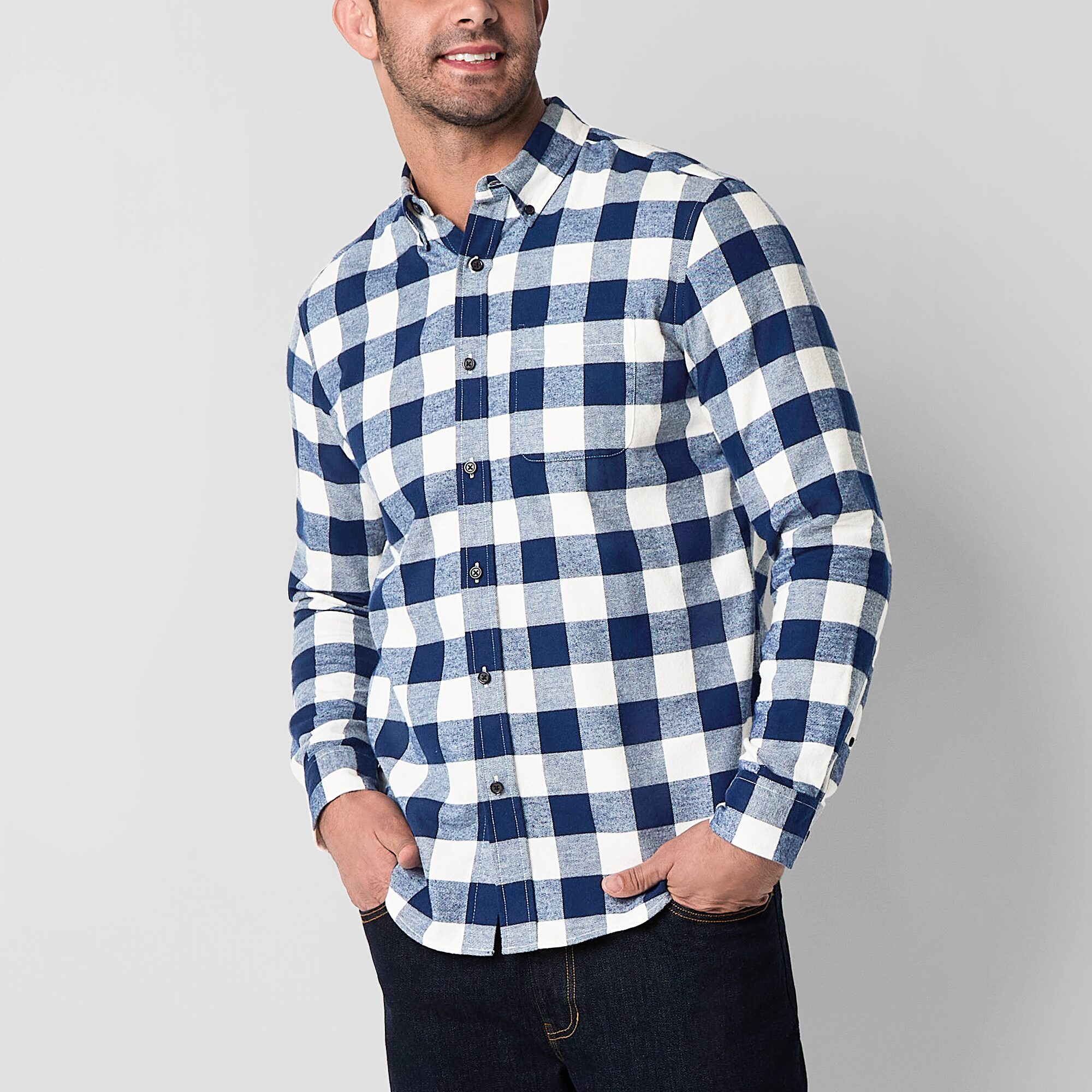 St. John's Bay Dexterity Mens Easy-on + Easy-off Long Sleeve Adaptive Classic Fit Flannel Shirt