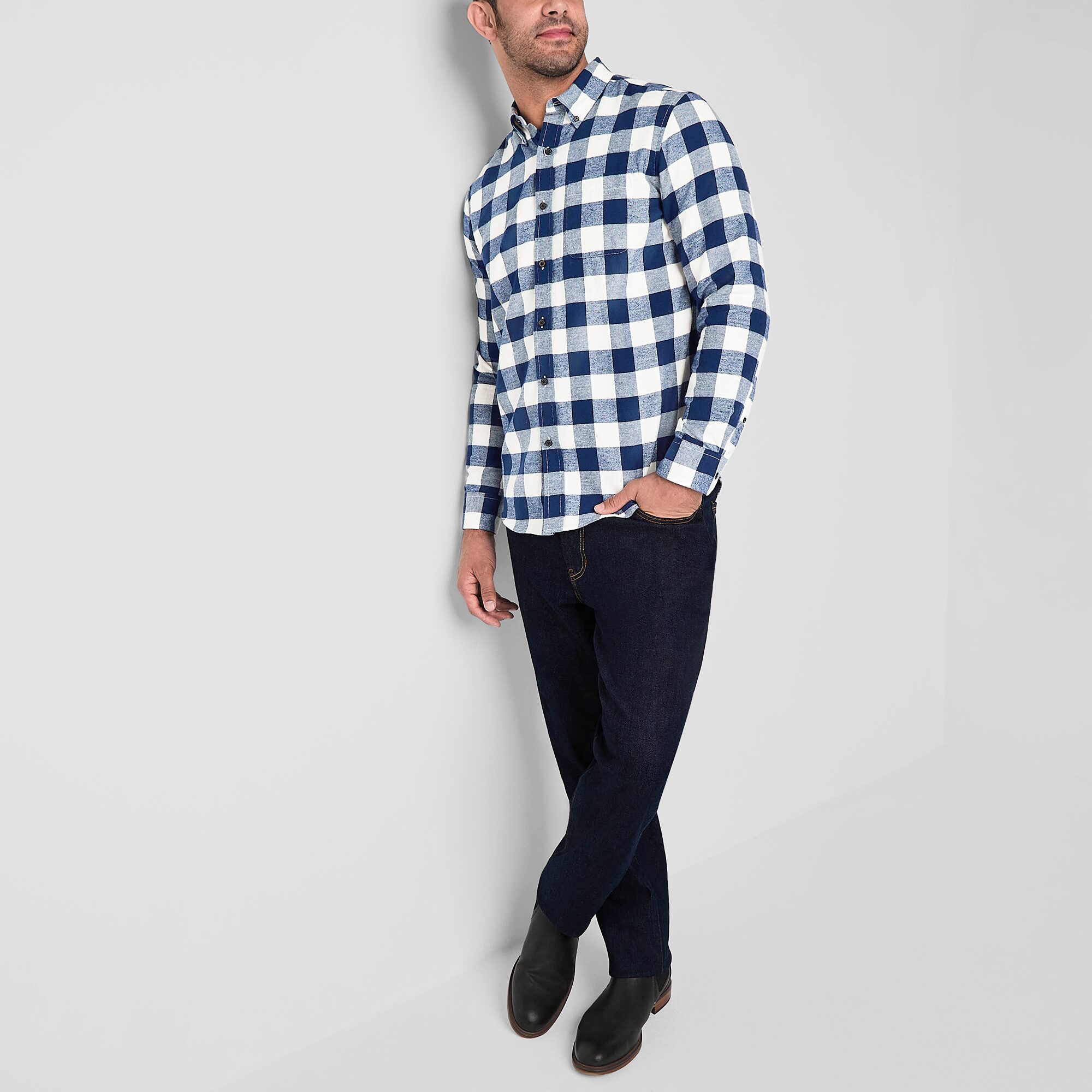 St. John's Bay Dexterity Mens Easy-on + Easy-off Long Sleeve Adaptive Classic Fit Flannel Shirt