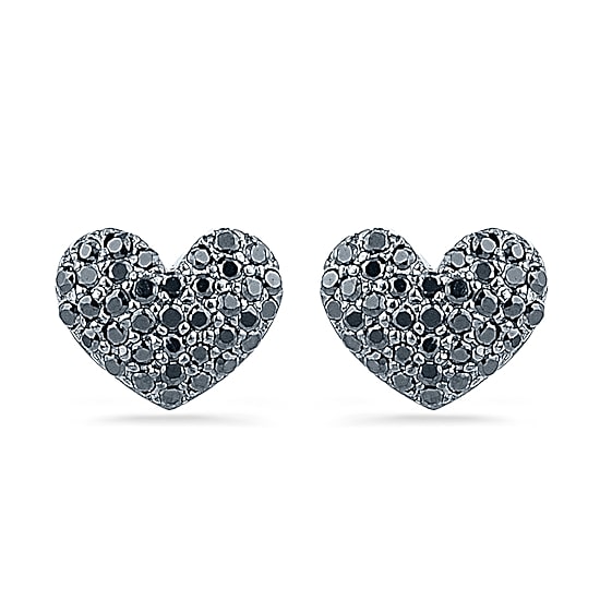 1/4 CT. T.W. Natural Black Diamond Sterling Silver 8mm Heart Stud Earrings