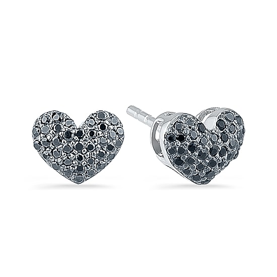 1/4 CT. T.W. Natural Black Diamond Sterling Silver 8mm Heart Stud Earrings