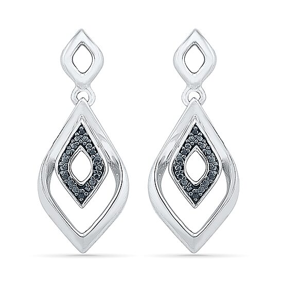 Womens Diamond Accent Natural Black Diamond Sterling Silver Diamond Drop Earrings