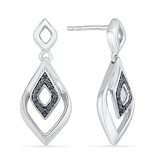 Womens Diamond Accent Natural Black Diamond Sterling Silver Diamond Drop Earrings