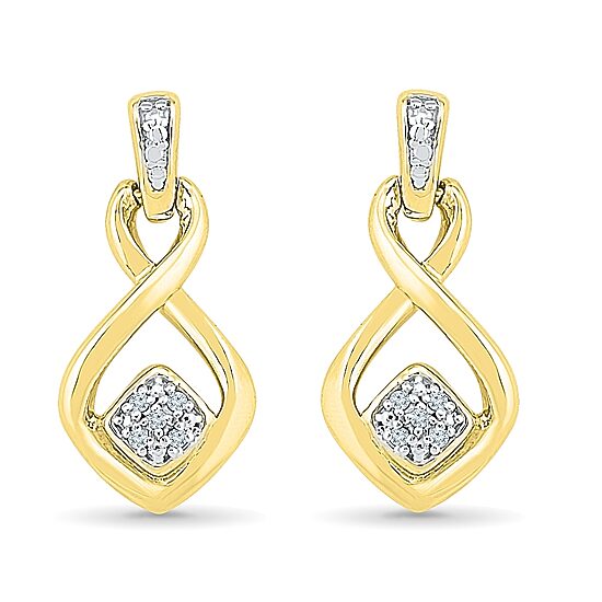 Womens Diamond Accent Natural White Diamond 10K Gold Over Silver Drop Earrings