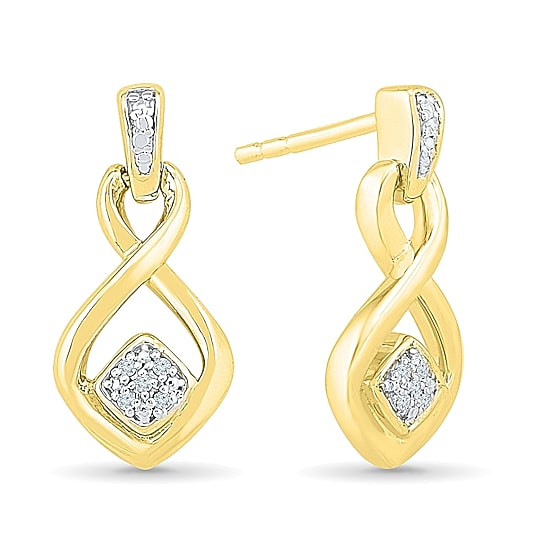 Womens Diamond Accent Natural White Diamond 10K Gold Over Silver Drop Earrings