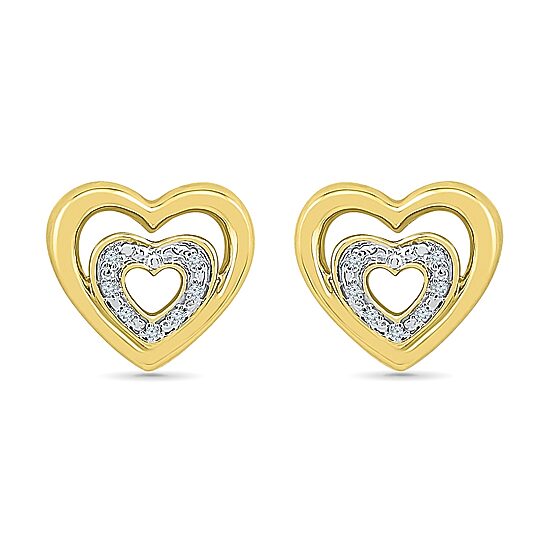 Diamond Accent Natural White Diamond 10K Gold Over Silver 10mm Heart Stud Earrings