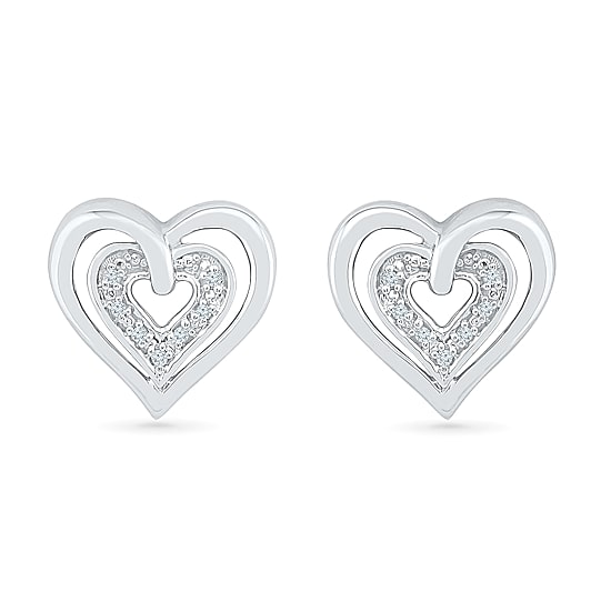 Diamond Accent Natural White Diamond 10K Gold 11.5mm Heart Stud Earrings