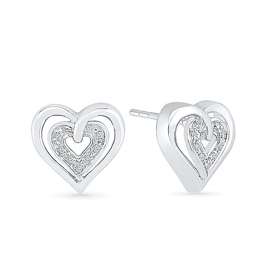 Diamond Accent Natural White Diamond 10K Gold 11.5mm Heart Stud Earrings