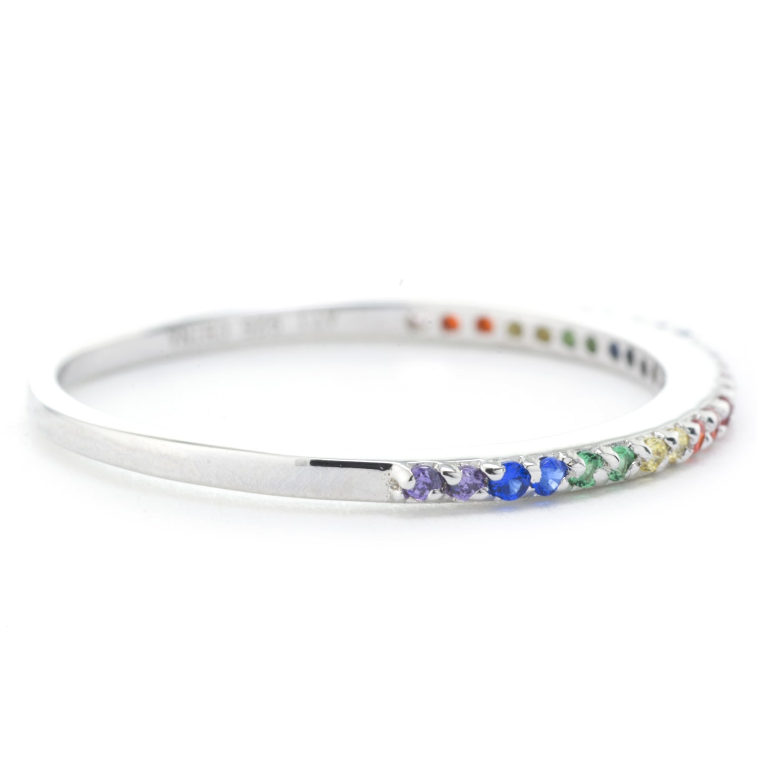 Silver Treasures Womens Multi Color Cubic Zirconia Sterling Round Delicate Band