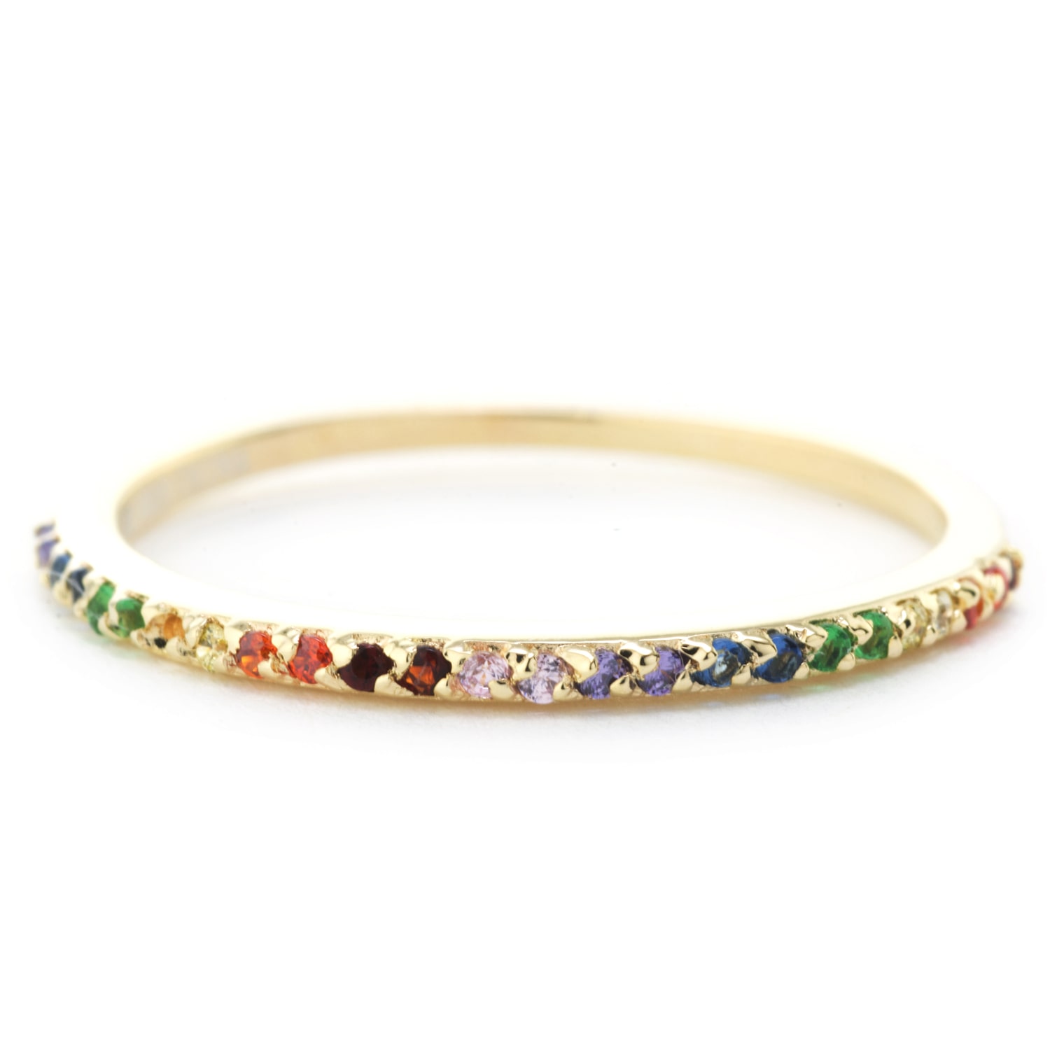 Silver Treasures Womens Multi Color Cubic Zirconia 24K Gold Over Round Delicate Band