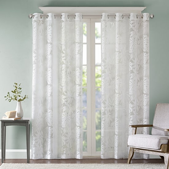 Madison Park Kauna Palm Leaf Grommet Top Sheer Single Curtain Panel