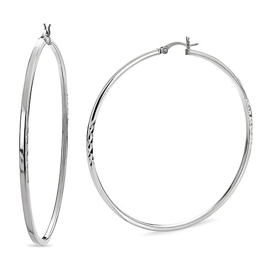 Womens Sterling Silver 60mm Hoop Earrings