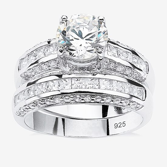 DiamonArt® Womens 3 1/4 CT. T.W. White Cubic Zirconia Platinum Over Silver Bridal Set