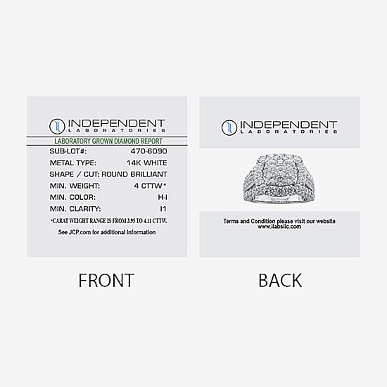 (H-I / I1) Womens 4 CT. T.W. Lab Grown White Diamond 14K Gold Cushion Cluster Cocktail Ring
