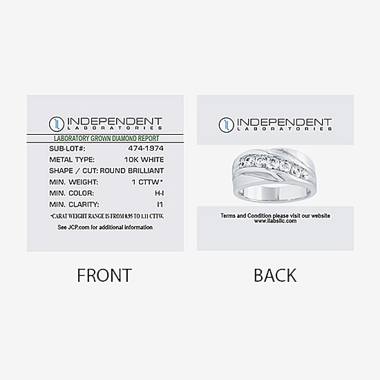 (H-I / I1) Mens 5MM 1 CT. T.W. Lab Grown White Diamond 10K Gold Wedding Band