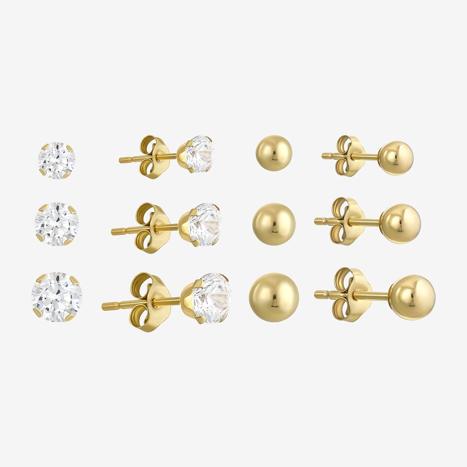 14K Gold & Cubic Zirconia Ball 6-pr. Earring Set