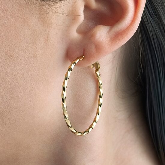 Womens 24K Gold Over Silver 31mm Hoop Earrings