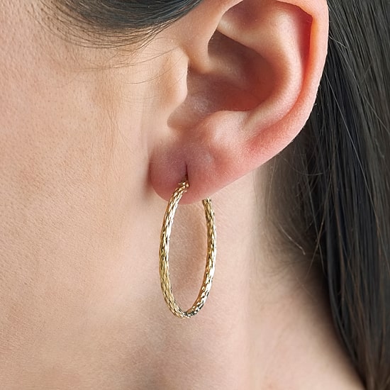 Womens 24K Gold Over Silver 31mm Hoop Earrings