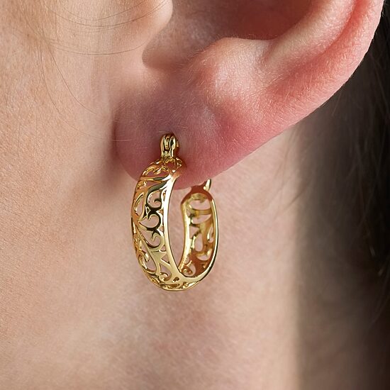 Womens 24K Gold Over Silver 23mm Hoop Earrings