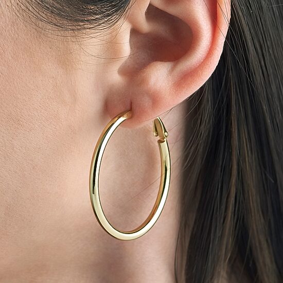 Womens 24K Gold Over Silver 40mm Hoop Earrings