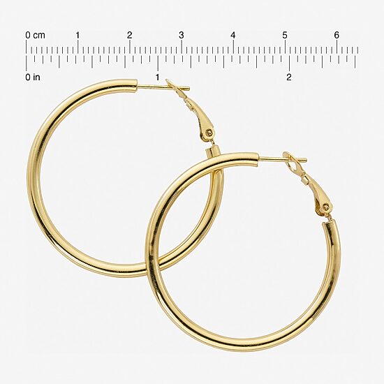 Womens 24K Gold Over Silver 40mm Hoop Earrings