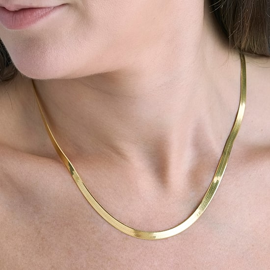 Made in Italy Womens 24K Gold Over Silver 18 Inch Herringbone Chain Necklace