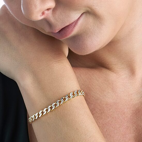 Made in Italy Unisex Adult 24K Gold Over Silver 7.5 Inch Semisolid Curb Chain Bracelet