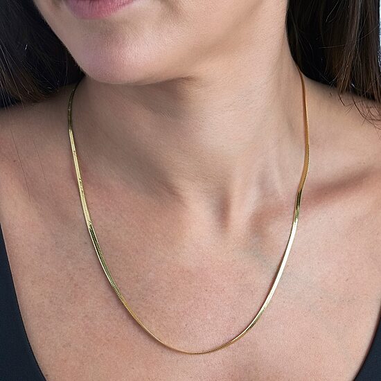 Made in Italy Womens 24K Gold Over Silver 20 Inch Herringbone Chain Necklace