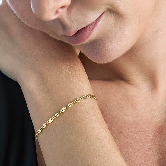 Made in Italy Womens 24K Gold Over Silver Sterling Silver Solid 7.5 Inch Link Bracelet