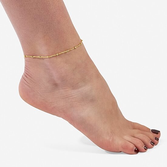 Made in Italy Womens 24K Gold Over Silver Sterling Silver 9 Inch Solid Bead Ankle Bracelet