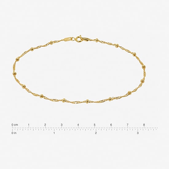 Made in Italy Womens 24K Gold Over Silver Sterling Silver 9 Inch Solid Bead Ankle Bracelet