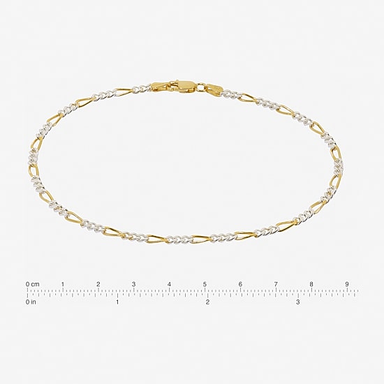Made in Italy Unisex Adult 24K Gold Over Silver 10 Inch Solid Figaro Chain Bracelet