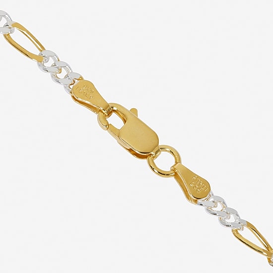 Made in Italy Unisex Adult 24K Gold Over Silver 10 Inch Solid Figaro Chain Bracelet