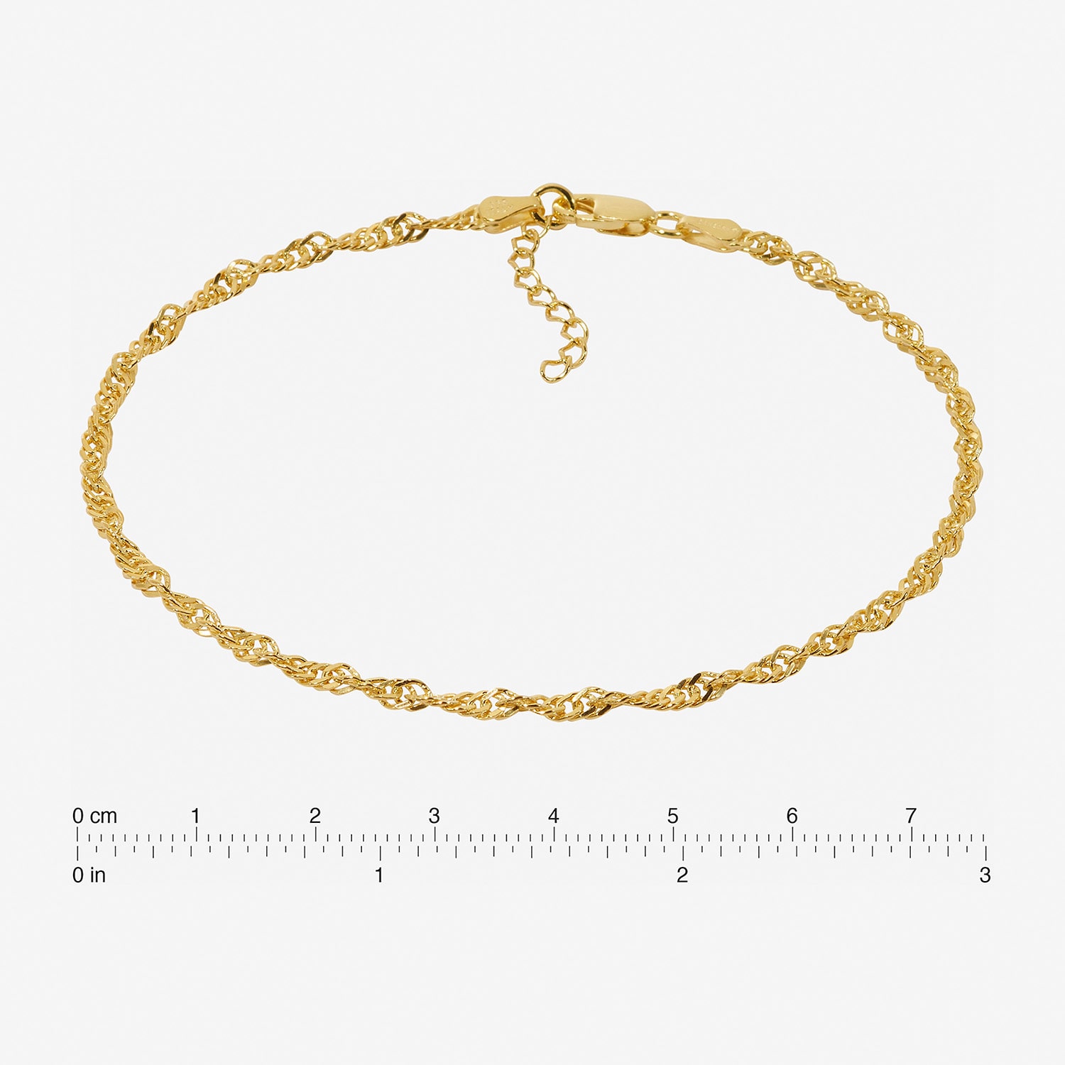 Made in Italy Unisex Adult 24K Gold Over Silver 9 Inch Semisolid Singapore Chain Bracelet
