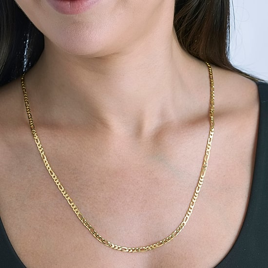 Made in Italy Womens 24K Gold Over Silver 24 Inch Figaro Chain Necklace