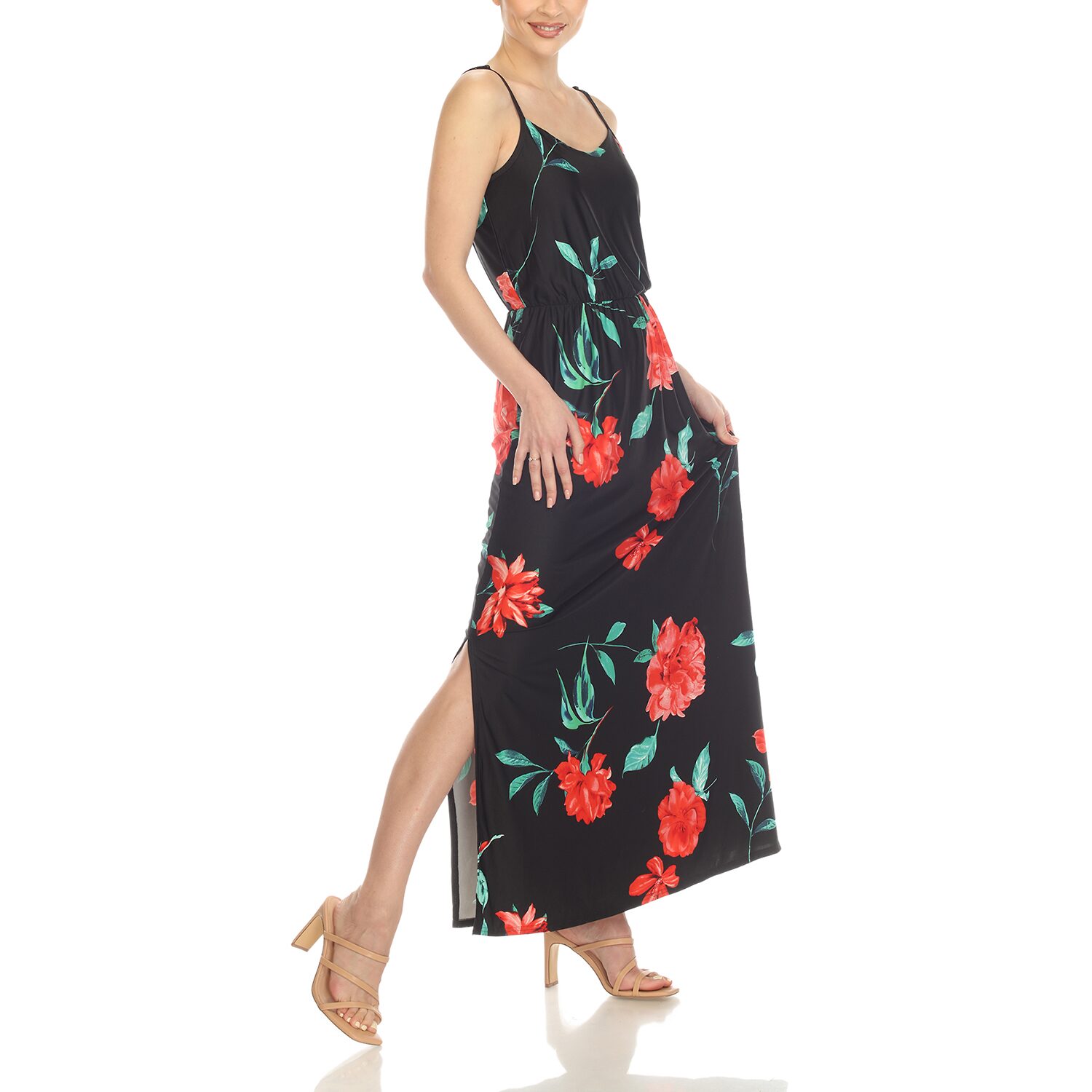 White Mark Womens Scoop Neck Sleeveless Maxi Dress