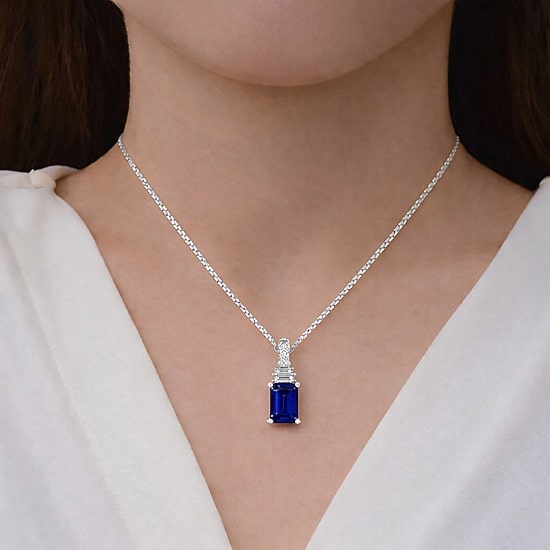 (F / Si2) 1/8 CT. T.W. Lab Grown Diamond and Lab Created Gemstone Sterling Silver 18 Inch Necklace