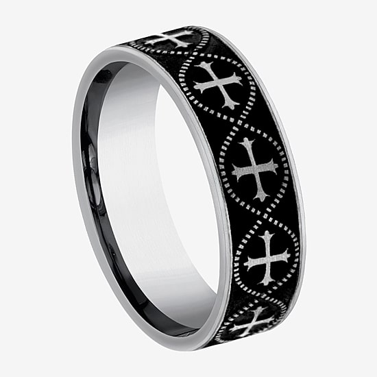 Crusader Cross Pattern Mens 7MM Tungsten Wedding Band