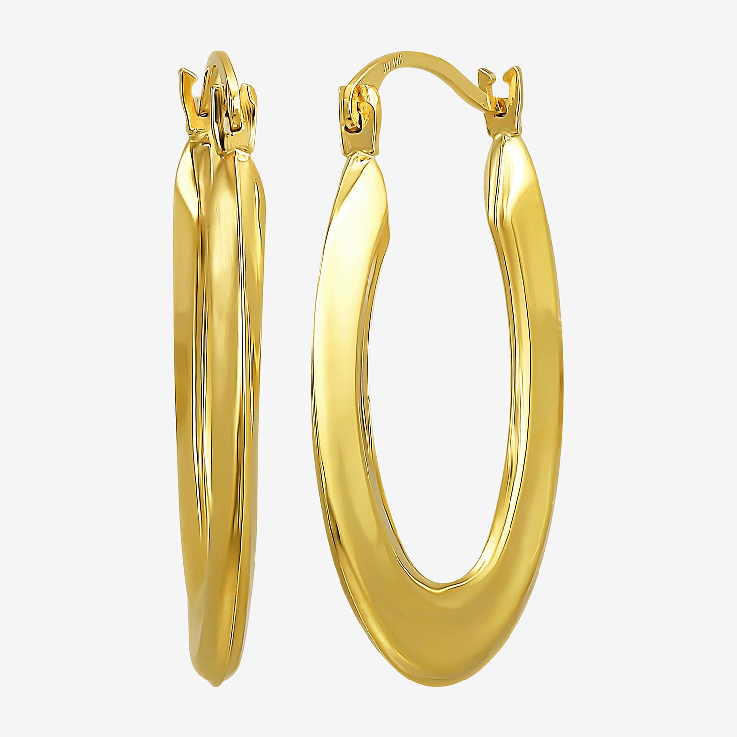 Womens 10K Gold 25mm Oval Hoop Earrings
