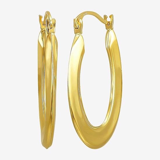 Womens 10K Gold 25mm Oval Hoop Earrings