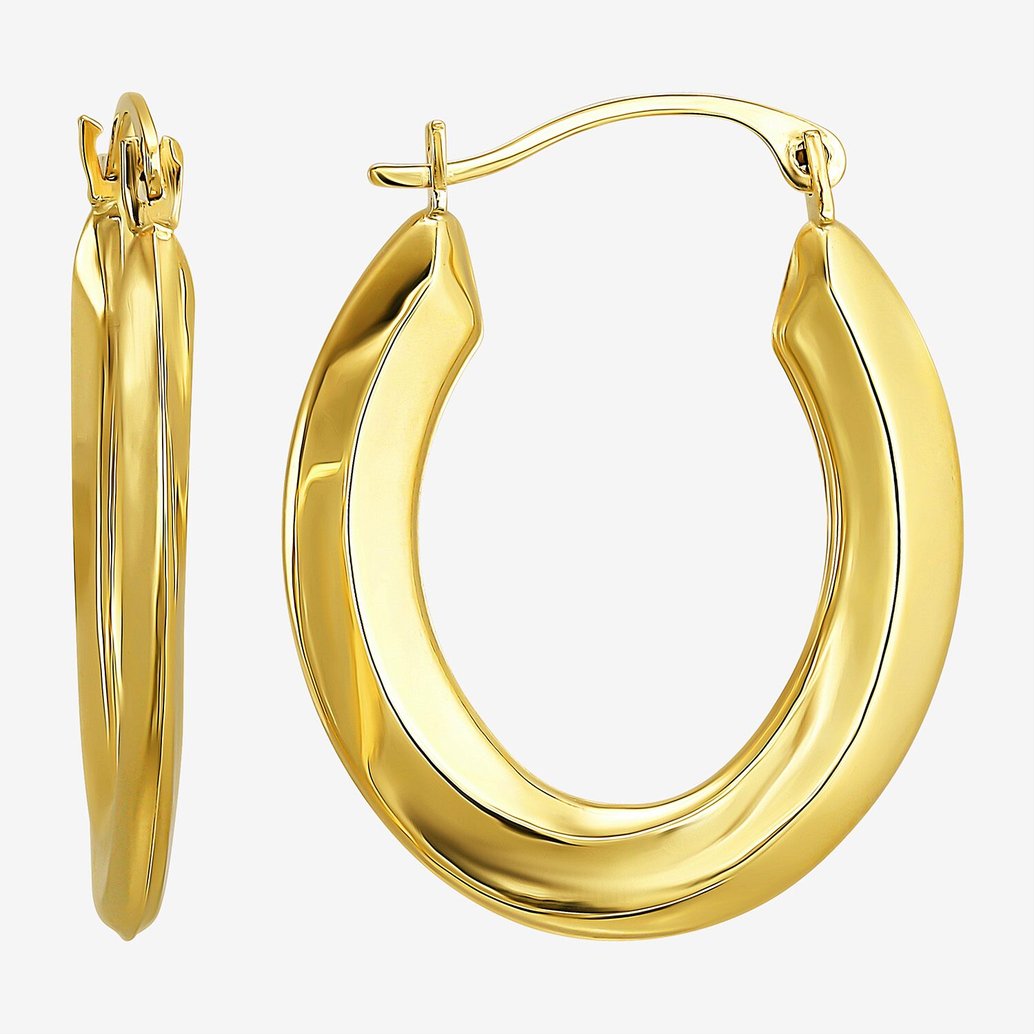 Womens 10K Gold 25mm Oval Hoop Earrings