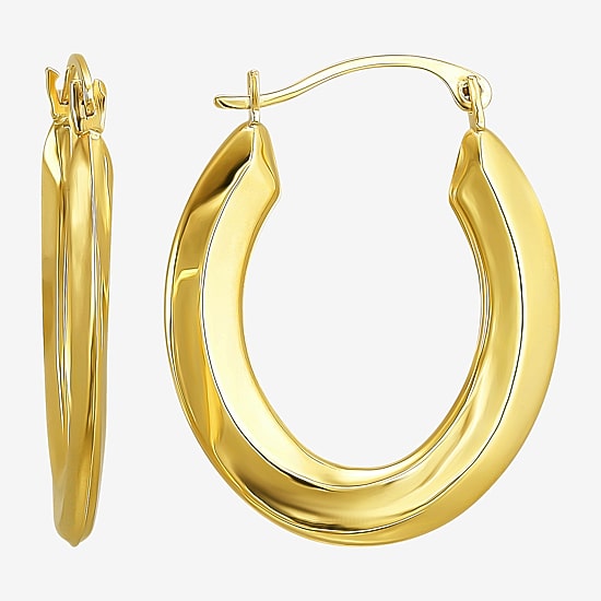 Womens 10K Gold 25mm Oval Hoop Earrings